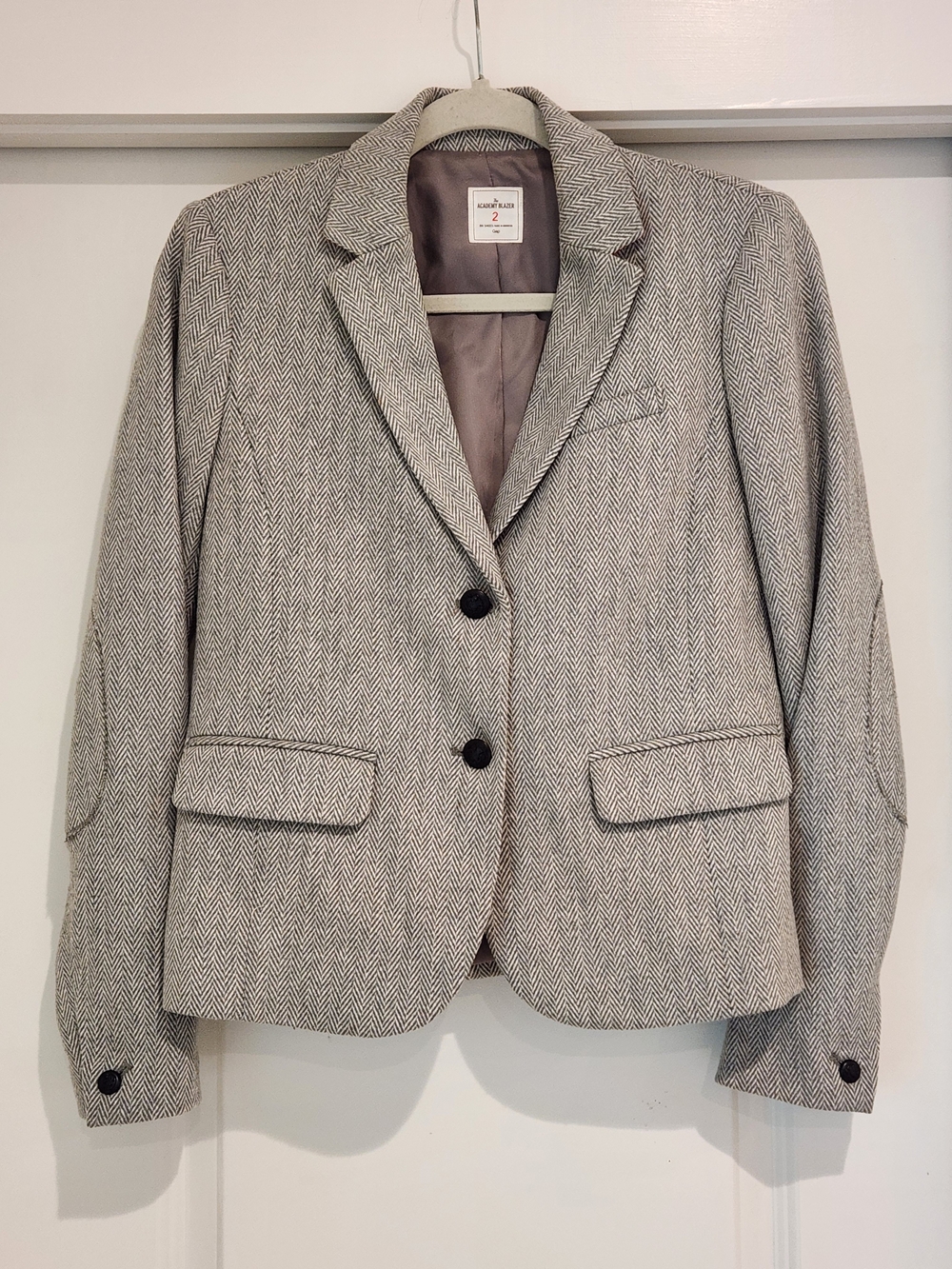 GAP The Academy Blazer Women's Light Gray Herringbone Blazer Red Accents